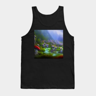 Beautiful Landscape Painting with mountains and big mushrooms, Mushrooms Tank Top